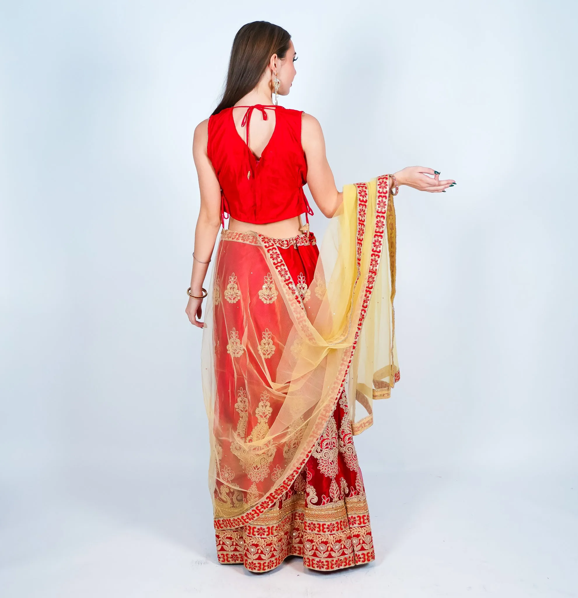 Silk Embroidered Auburn Red Lehenga