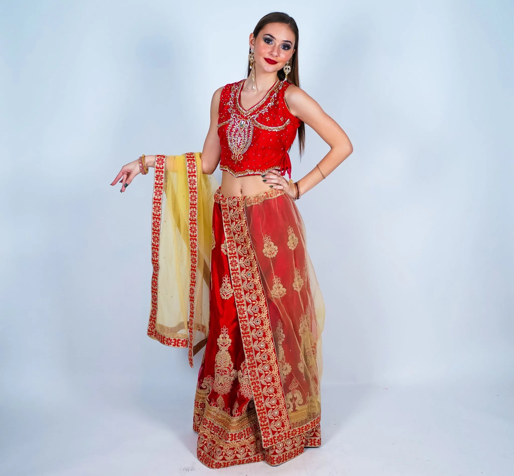 Silk Embroidered Auburn Red Lehenga