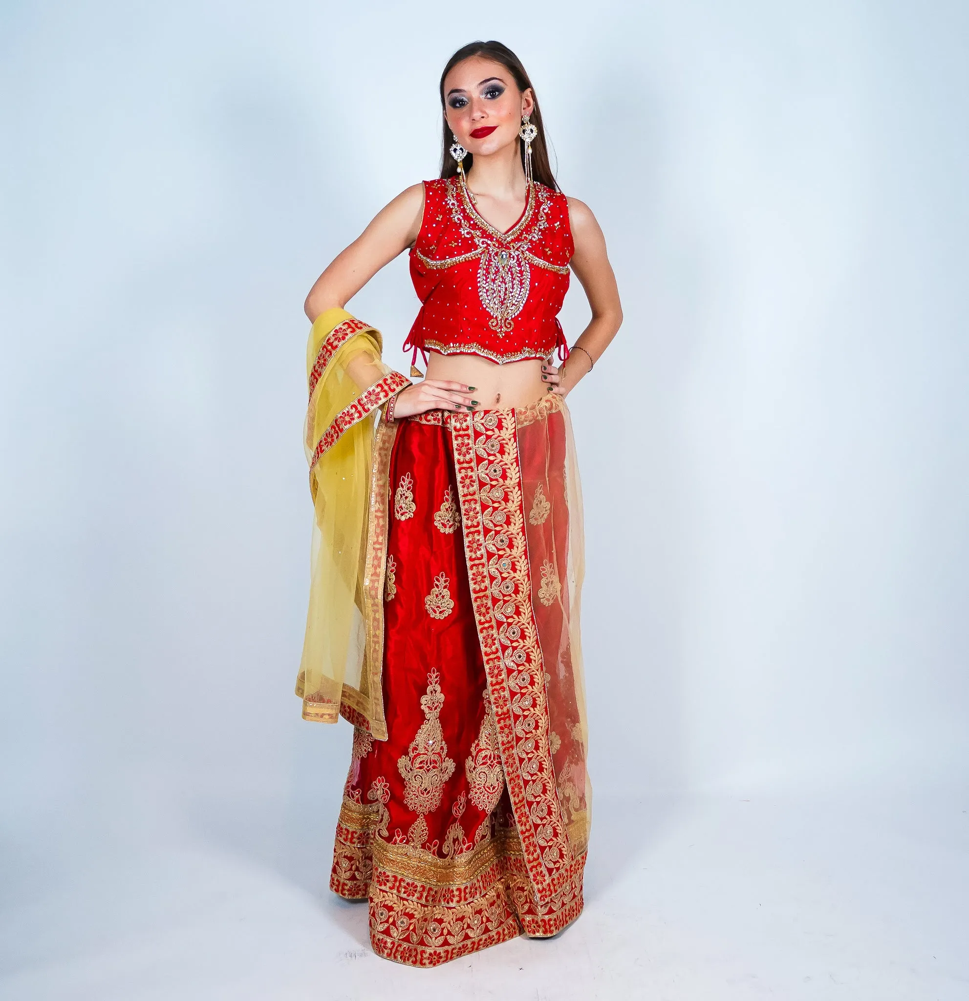 Silk Embroidered Auburn Red Lehenga