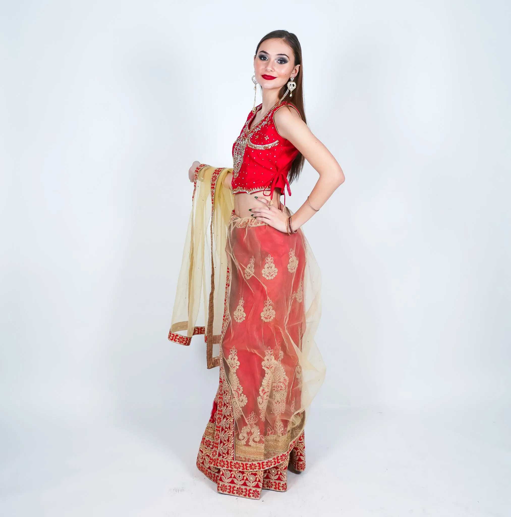 Silk Embroidered Auburn Red Lehenga