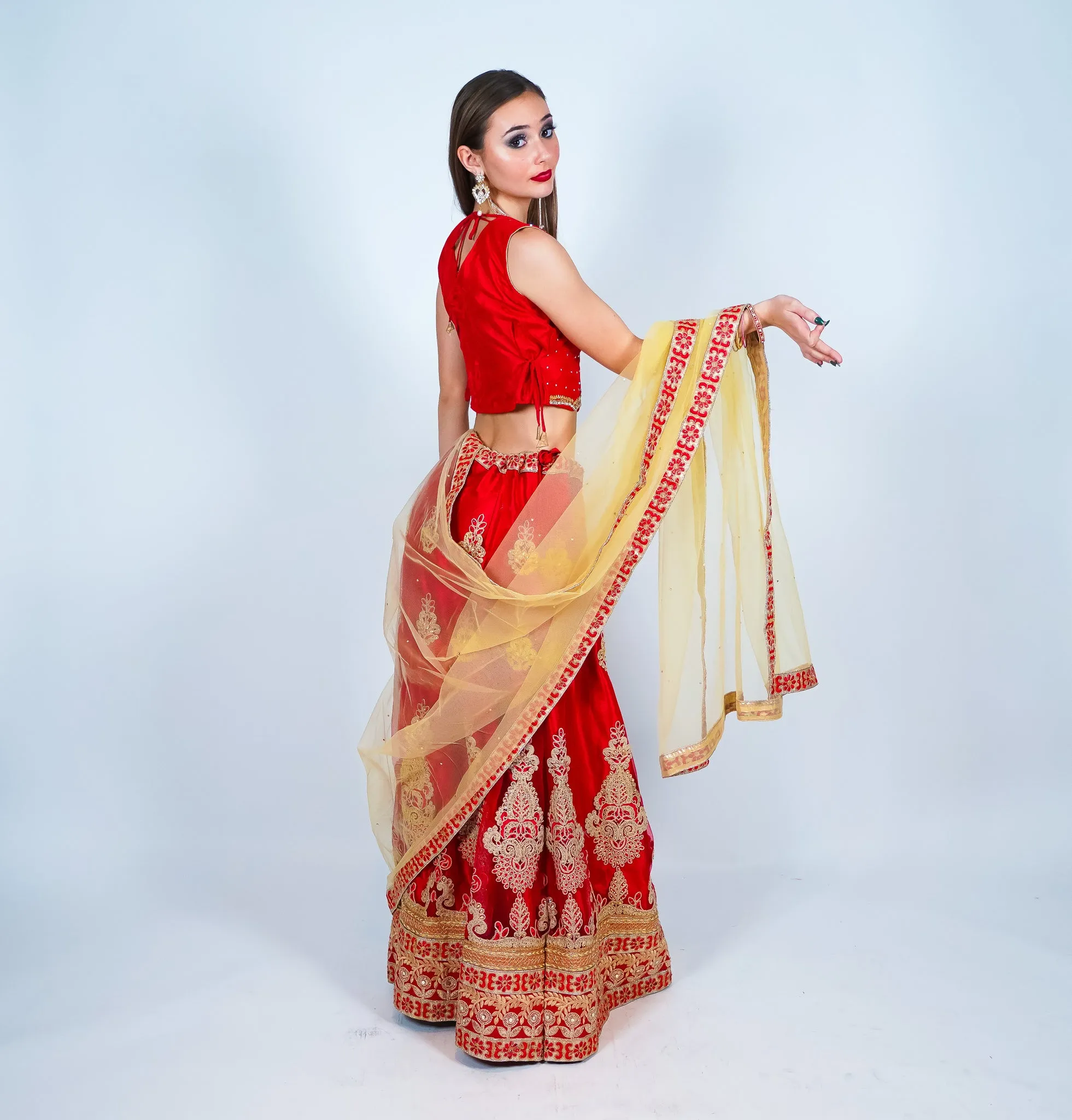 Silk Embroidered Auburn Red Lehenga