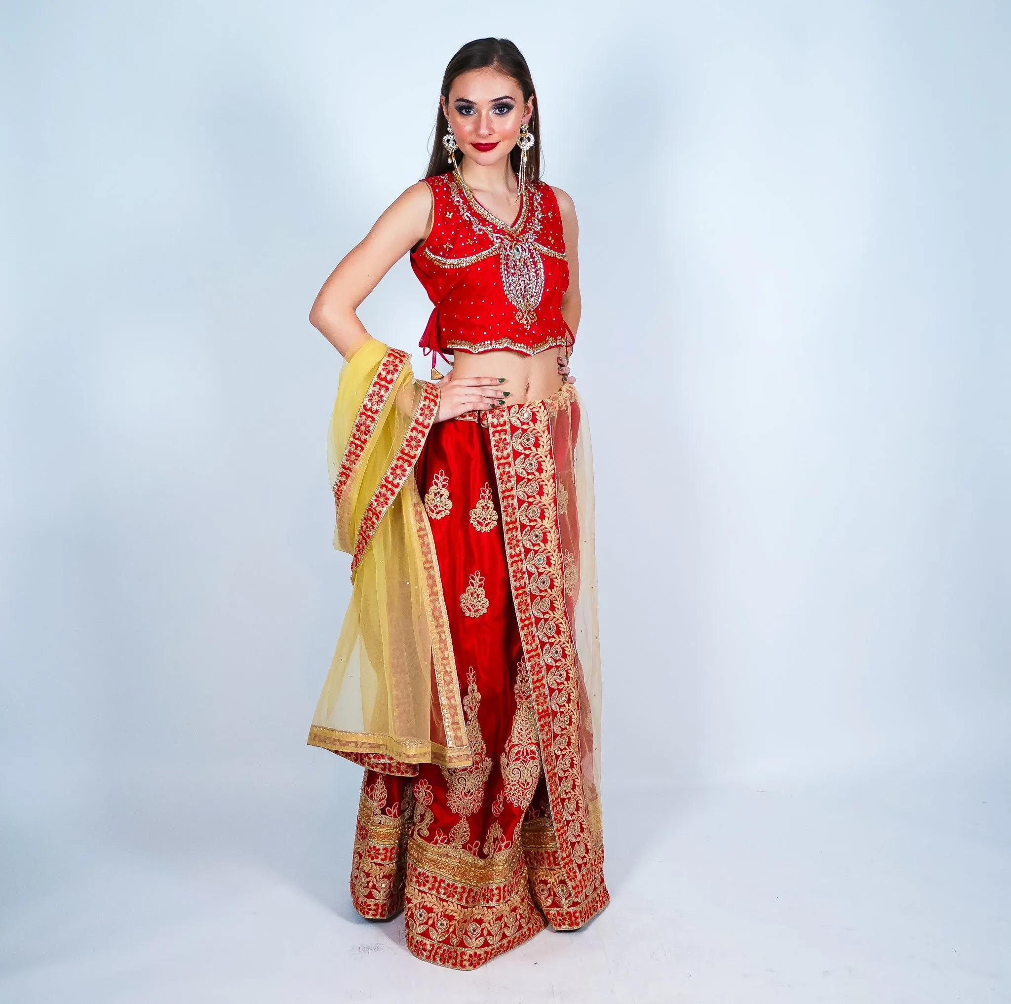 Silk Embroidered Auburn Red Lehenga