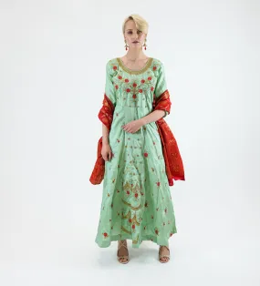 Silk Embroidered Light Mint Green Gown