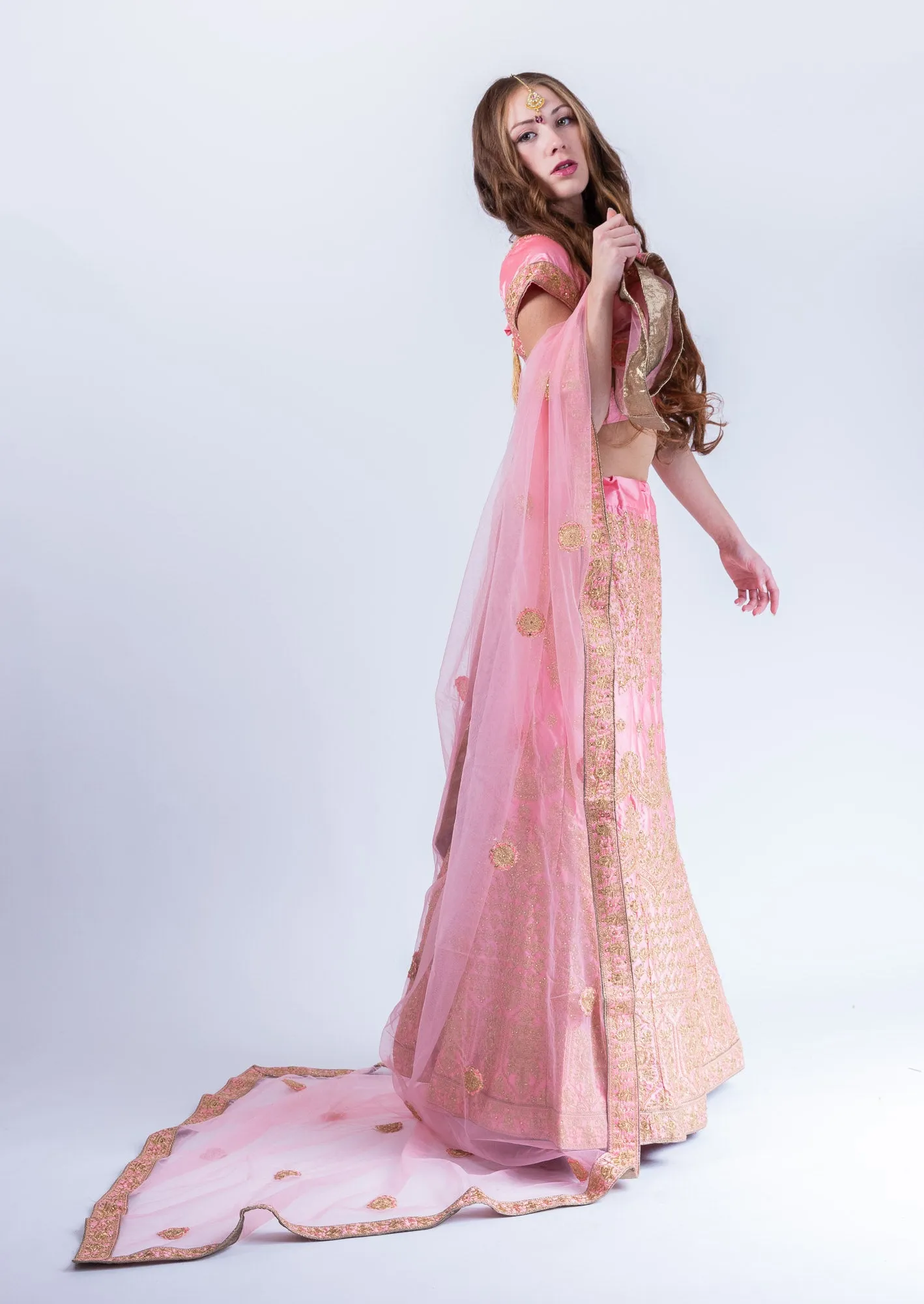 Silk Flamingo Pink Heavy Embroidered Lehenga Set