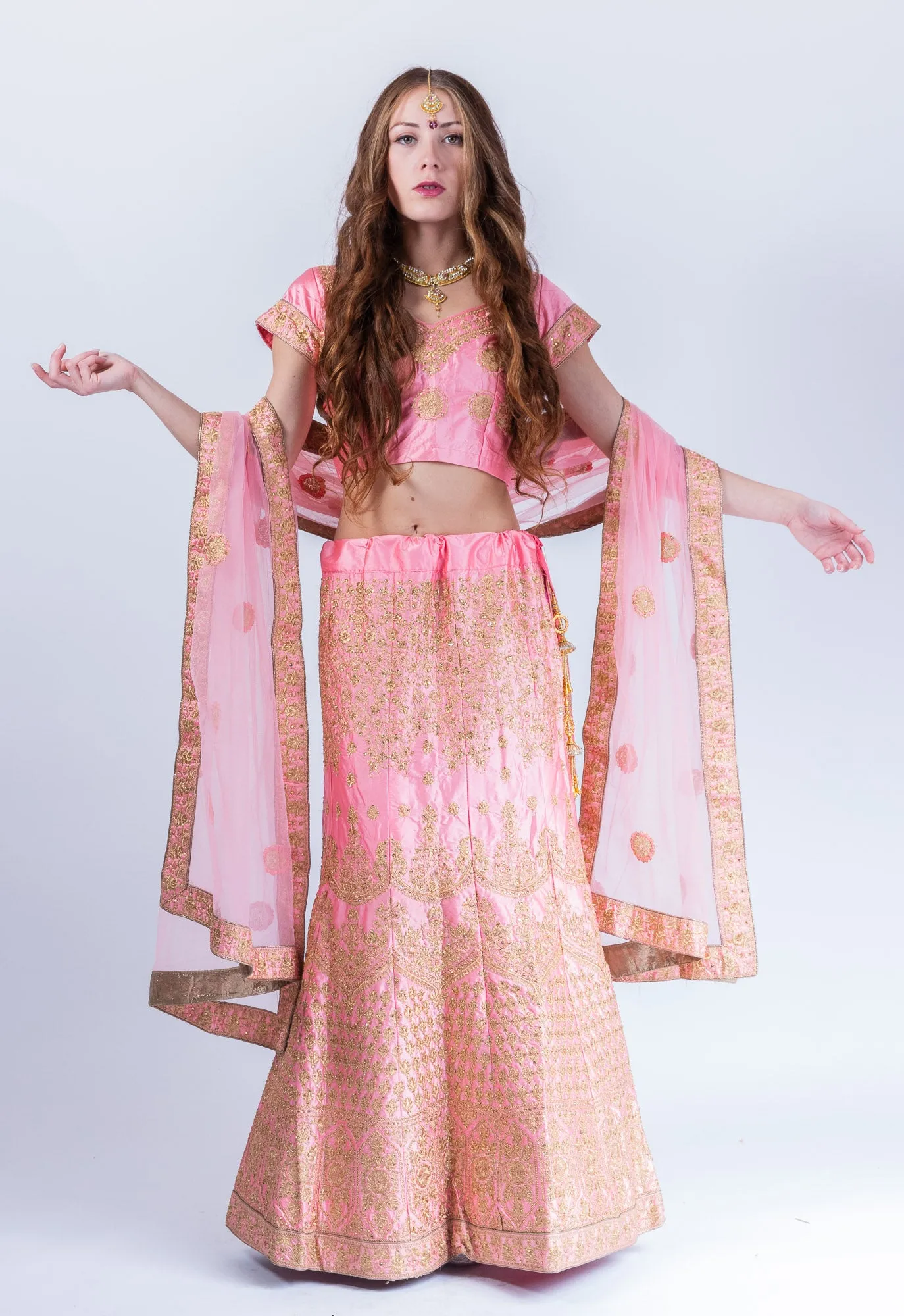 Silk Flamingo Pink Heavy Embroidered Lehenga Set