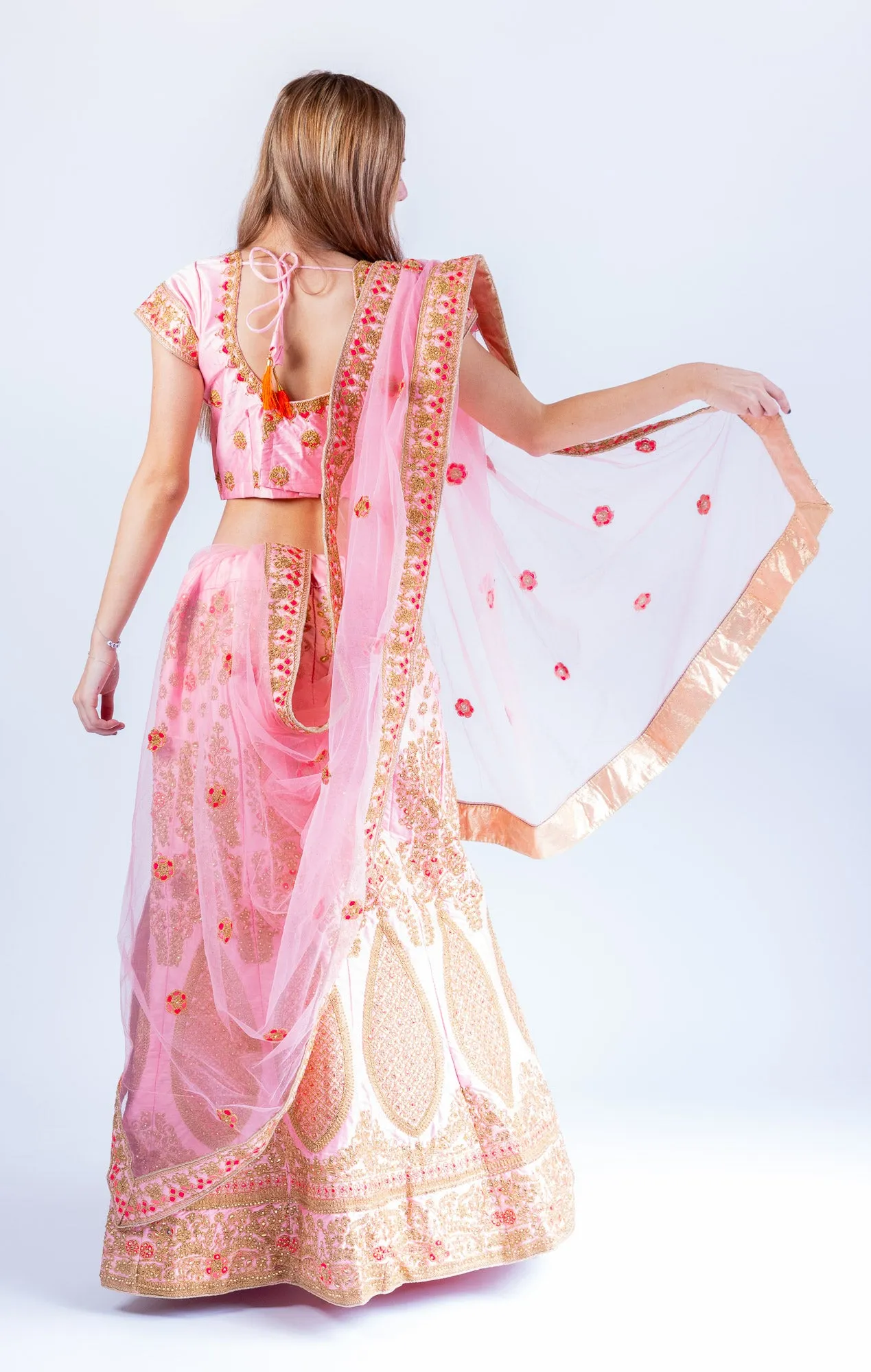 Silk Flamingo Pink Heavy Embroidered Lehenga Set