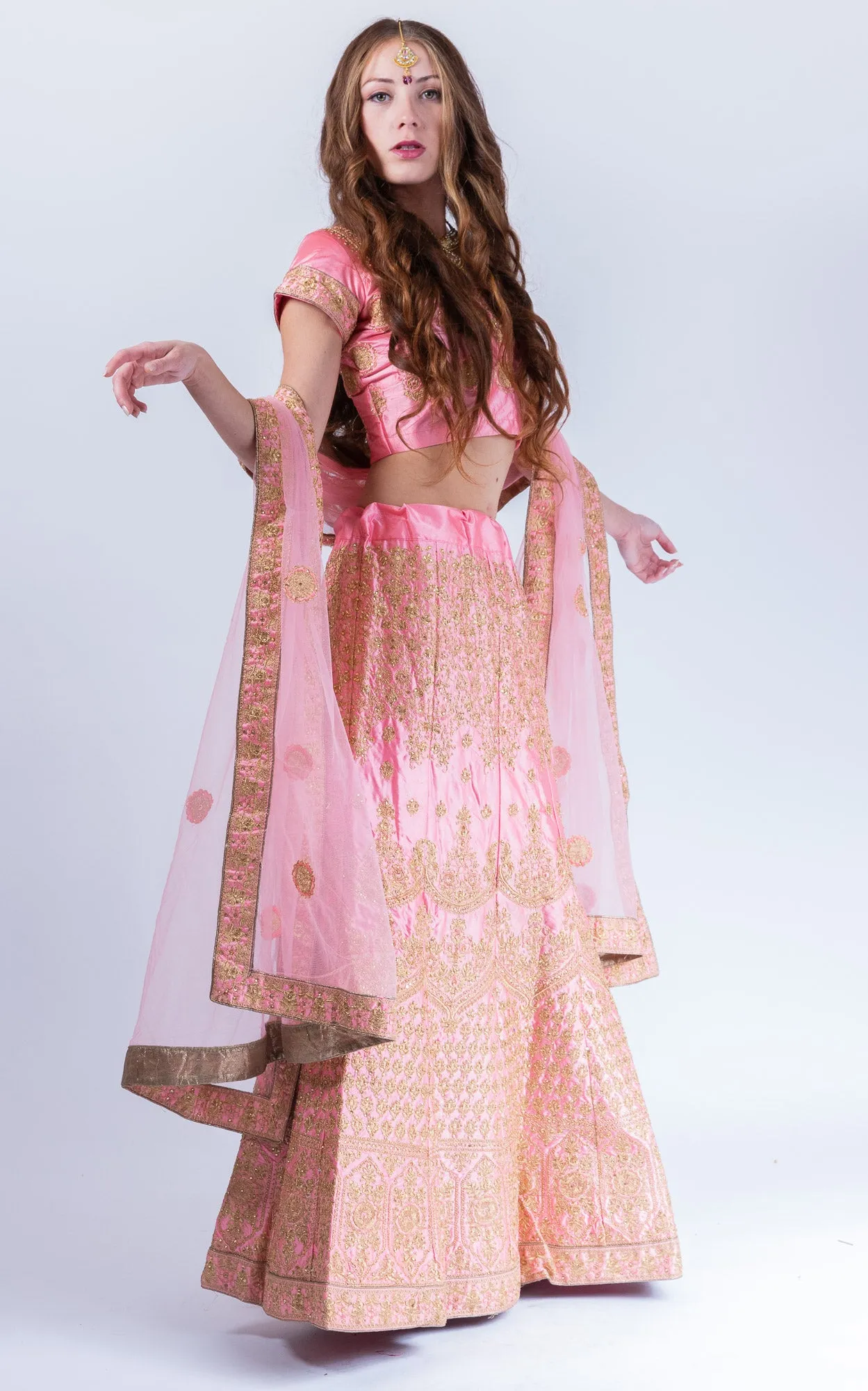 Silk Flamingo Pink Heavy Embroidered Lehenga Set