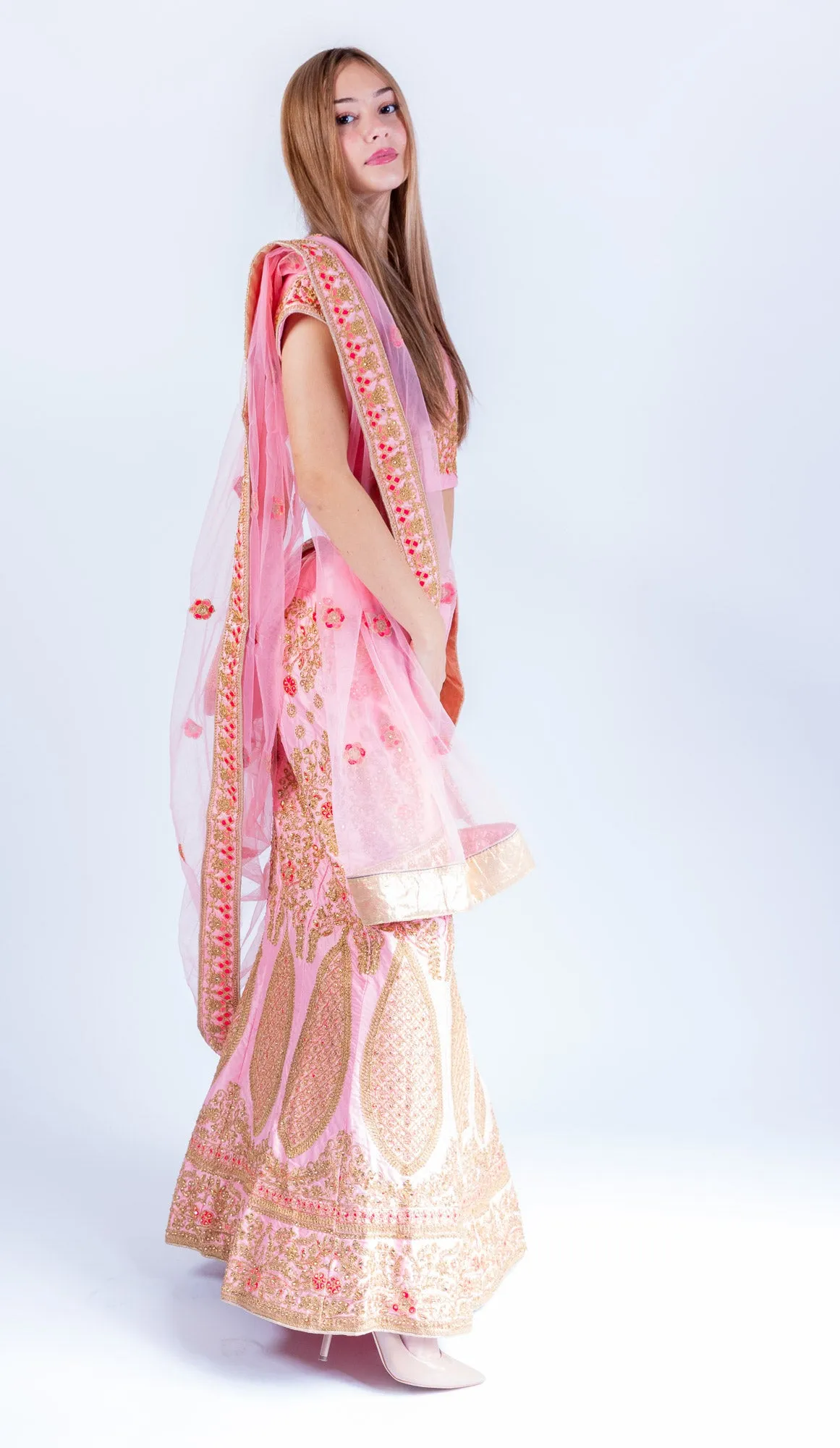 Silk Flamingo Pink Heavy Embroidered Lehenga Set