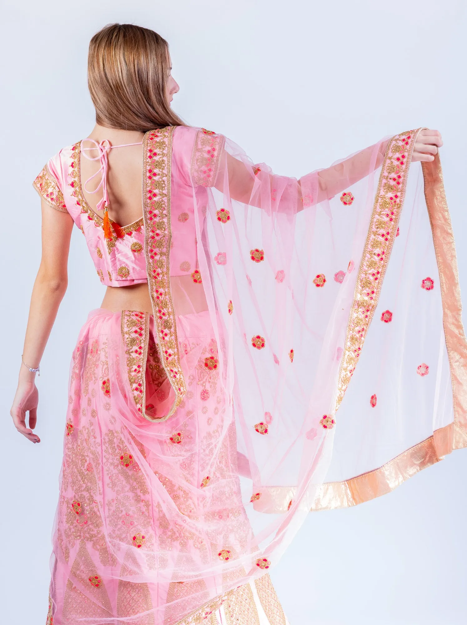 Silk Flamingo Pink Heavy Embroidered Lehenga Set