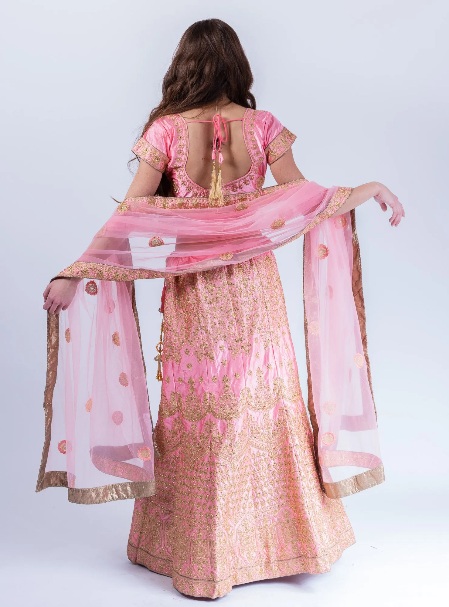 Silk Flamingo Pink Heavy Embroidered Lehenga Set