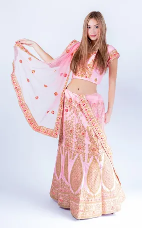 Silk Flamingo Pink Heavy Embroidered Lehenga Set