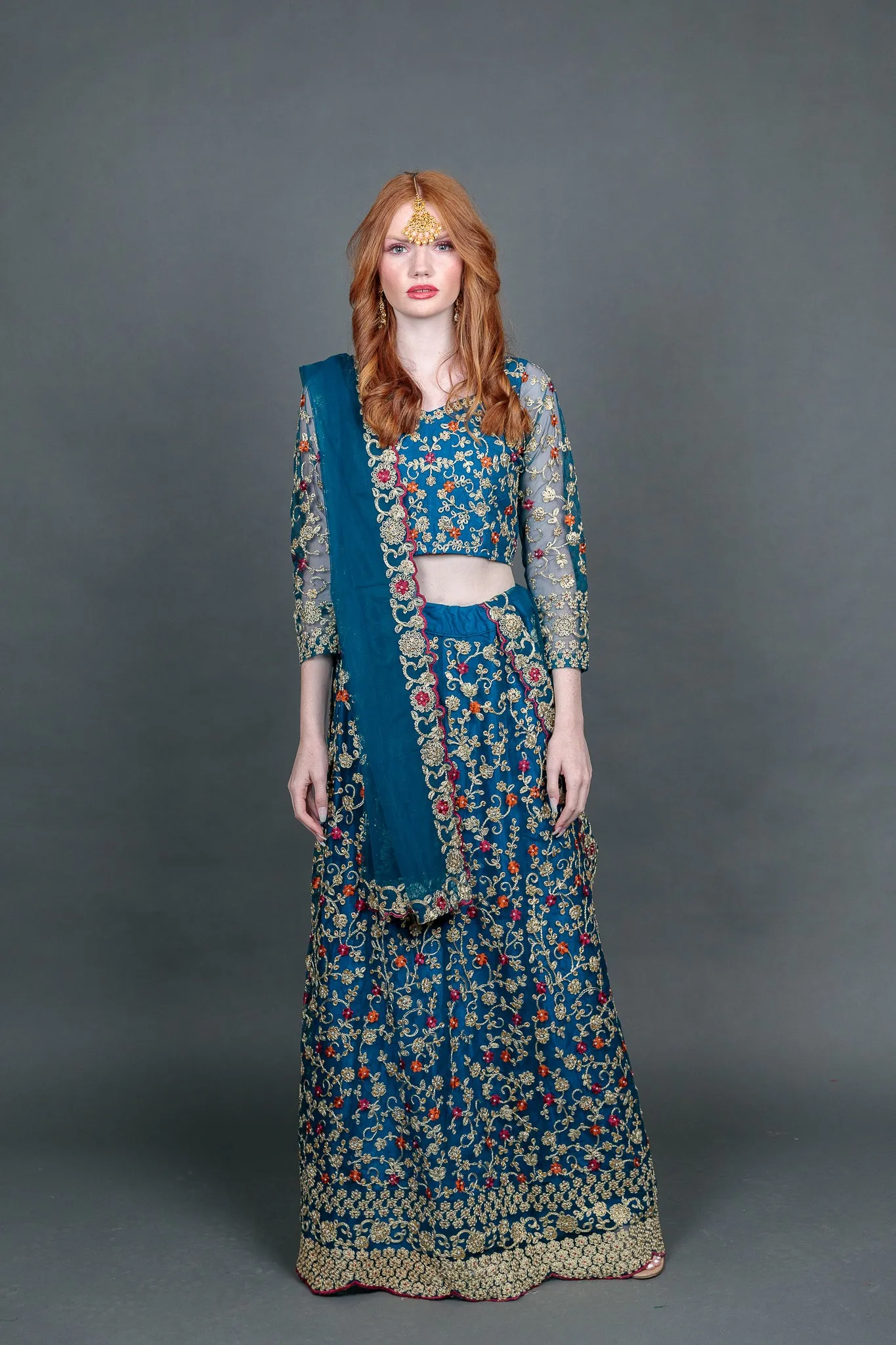 Silk Georgette Cobalt Blue Heavy Embroidered Lehenga Set