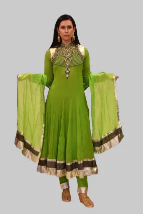 Silk Georgette Pear Green Embroidered Anarkali / Gown