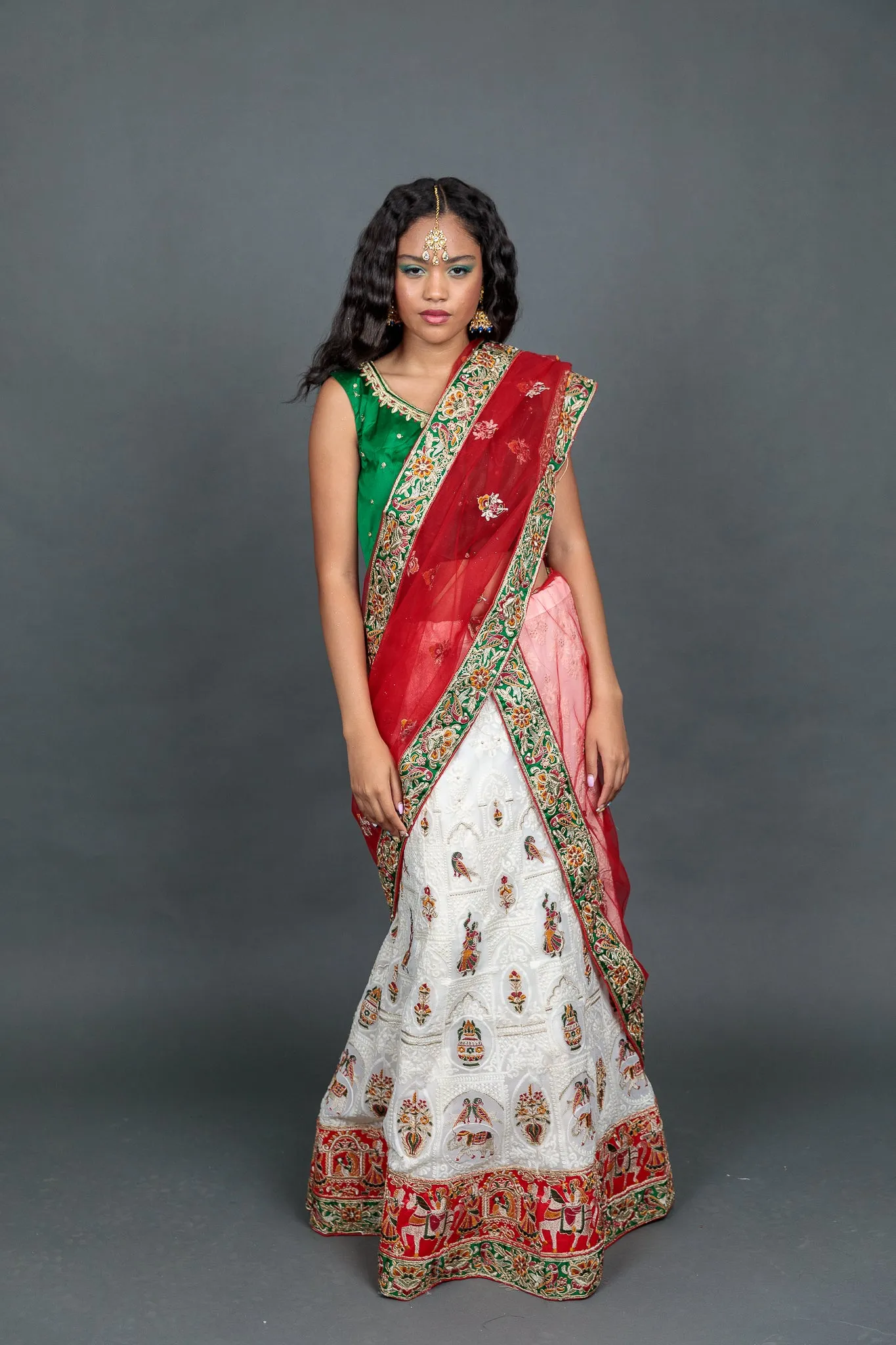 Silk Georgette White Lucknowi Heavy Embroidered Lehenga Set