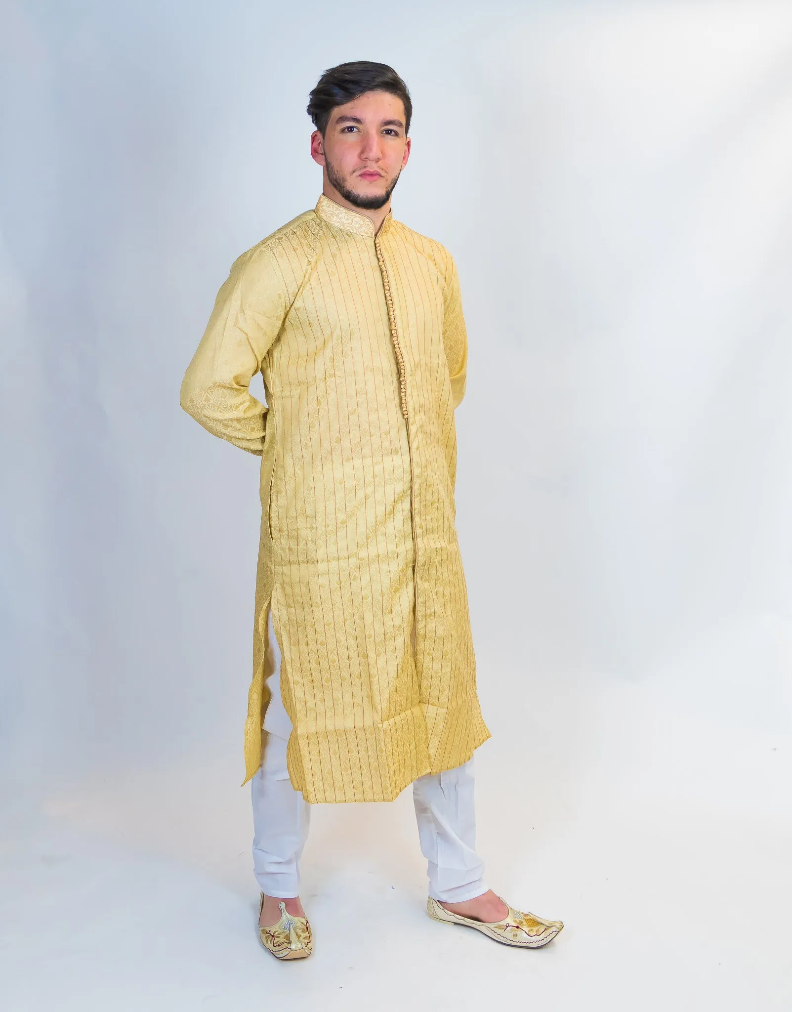 Silk Gold All Button Down Men's Kurta