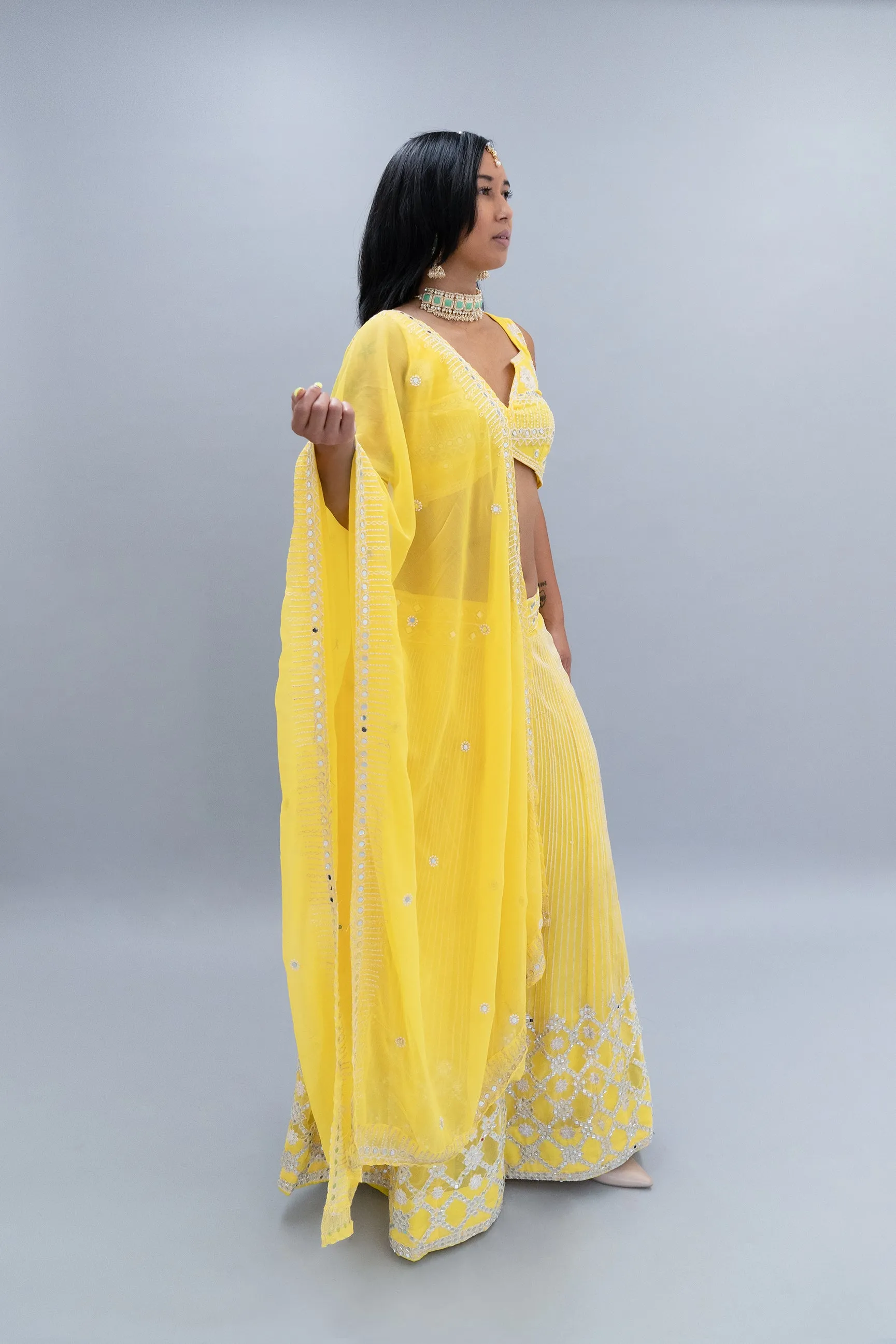 Silk Pineapple Yellow Gotta Patti Work Embroidered Lehenga Set