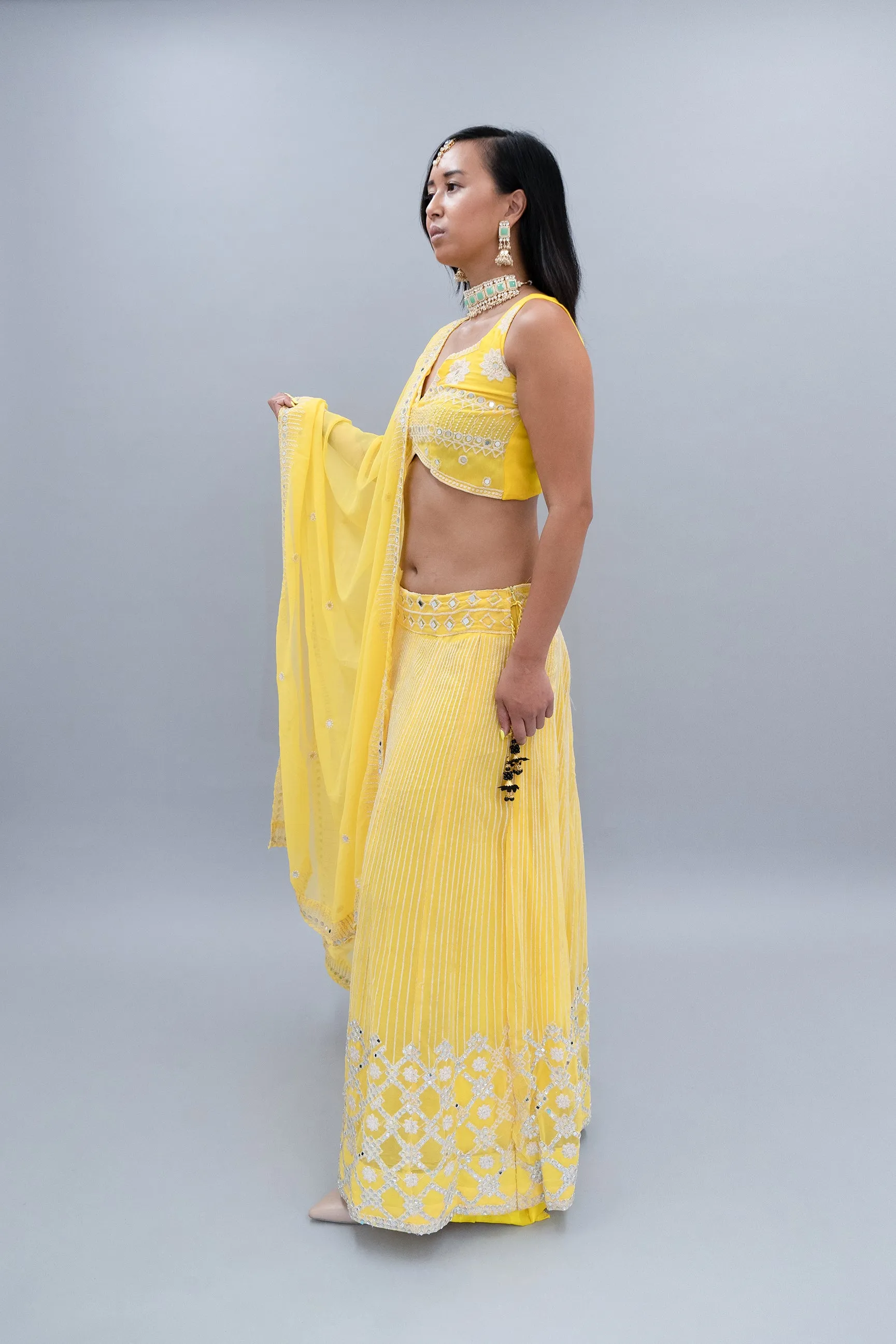 Silk Pineapple Yellow Gotta Patti Work Embroidered Lehenga Set