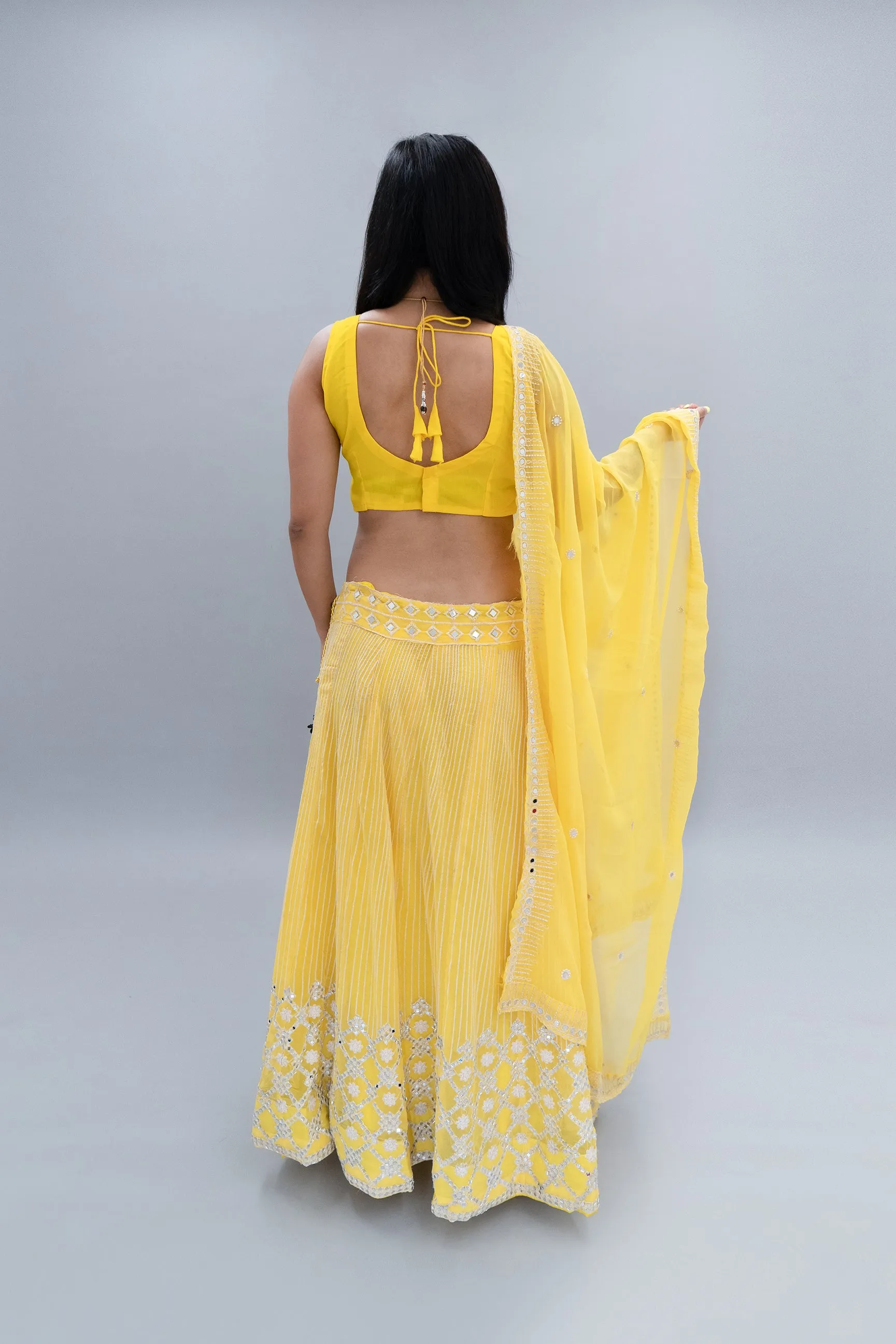 Silk Pineapple Yellow Gotta Patti Work Embroidered Lehenga Set