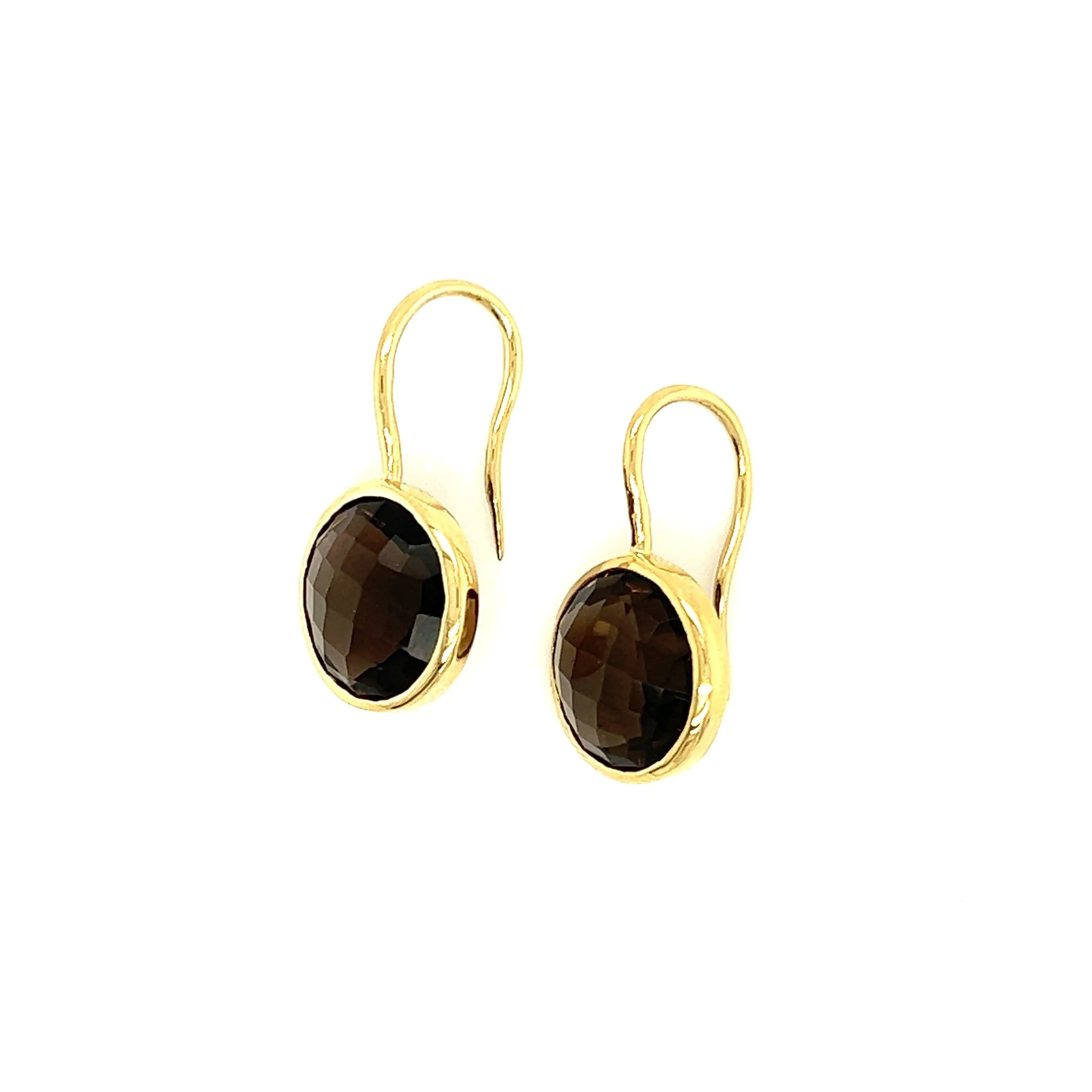 Smoky Quartz Dangle Earrings with French Wires in 14K Yellow Gold