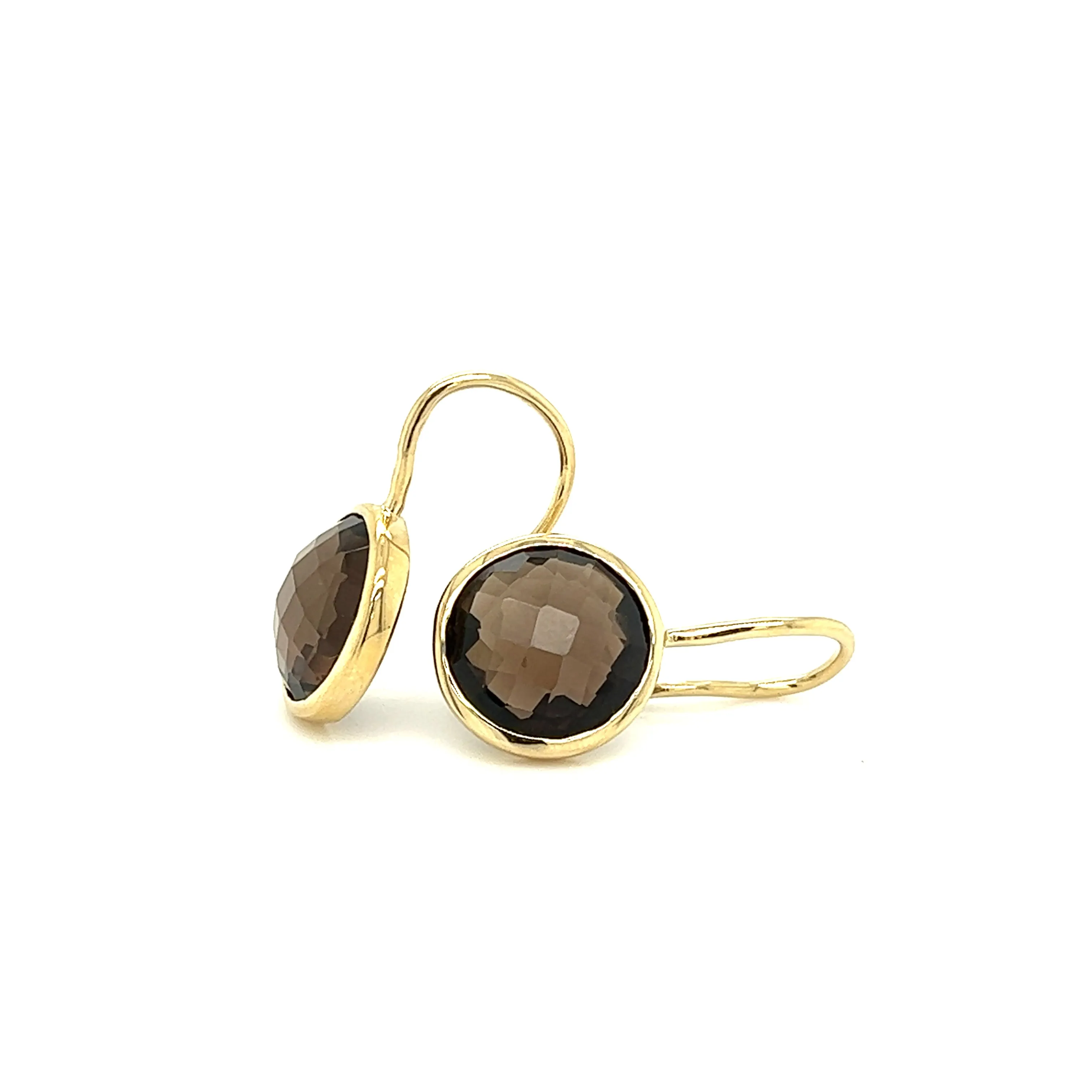 Smoky Quartz Dangle Earrings with French Wires in 14K Yellow Gold