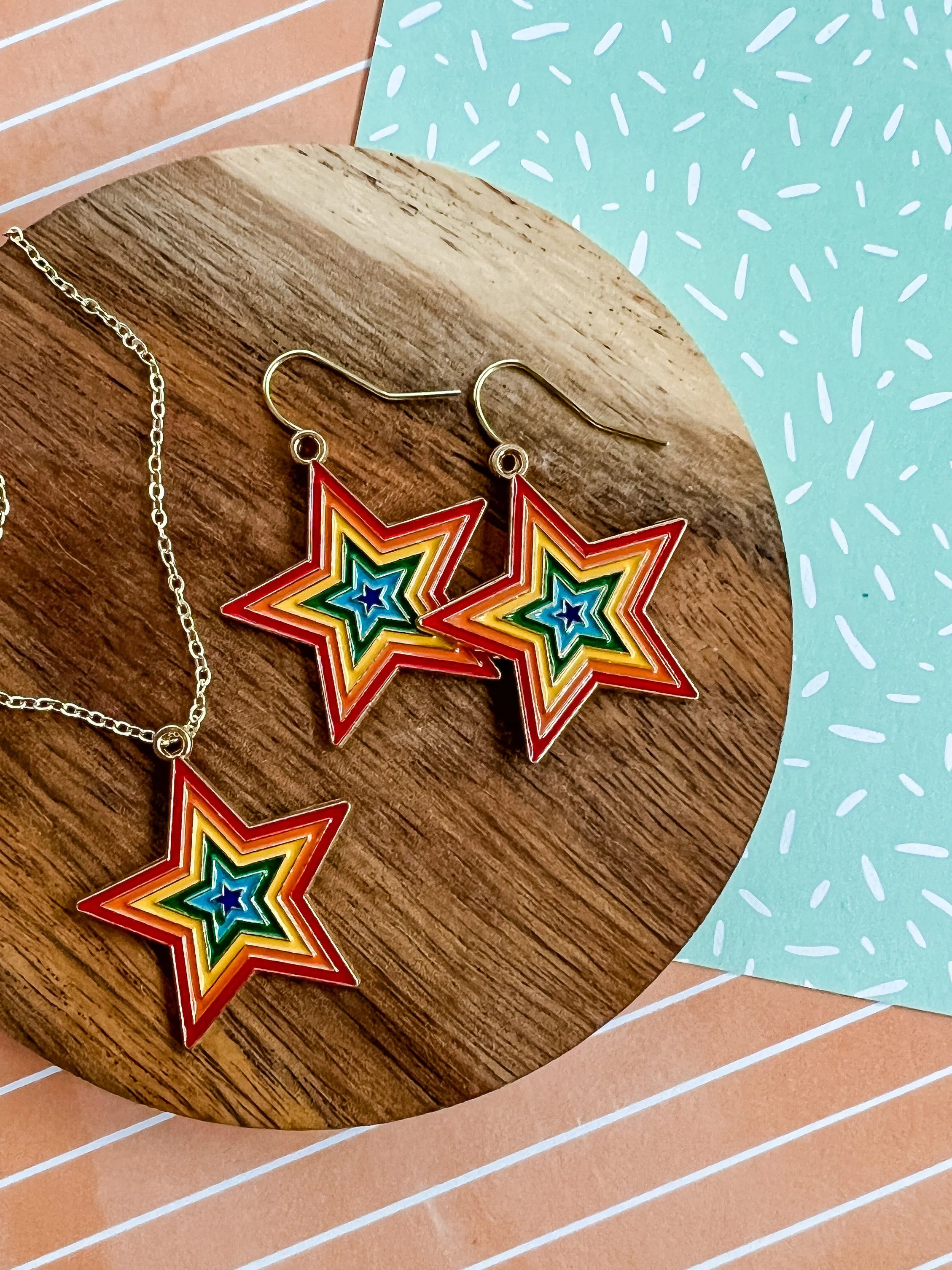 Star Power Rainbow Necklace and Earrings