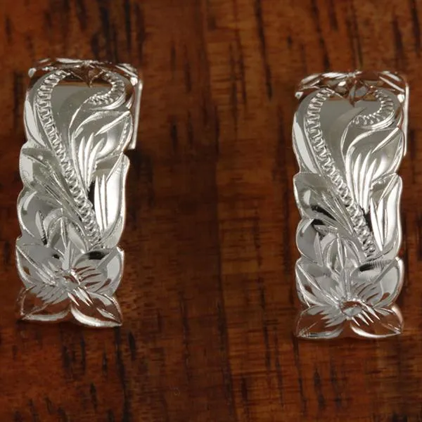 Sterling Silver Hawaiian Scroll Cut Out Edge Half Moon Earrings (S/L)