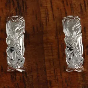 Sterling Silver Hawaiian Scroll Cut Out Edge Half Moon Earrings (S/L)