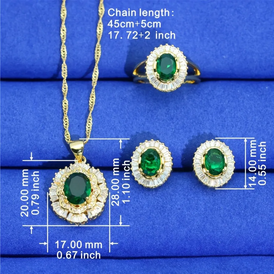 Stud Earrings   Ring   Necklace   Bracelet Elegant Jewelry Set 18k Gold Plated Inlaid Emerald Stone Wedding Jewelry Gifts For Eid