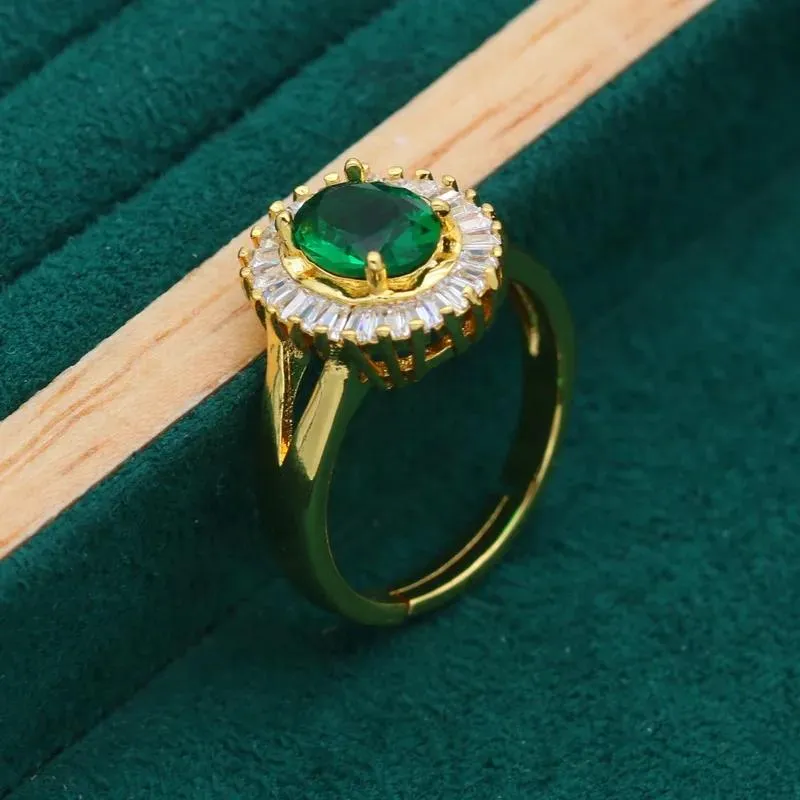 Stud Earrings   Ring   Necklace   Bracelet Elegant Jewelry Set 18k Gold Plated Inlaid Emerald Stone Wedding Jewelry Gifts For Eid