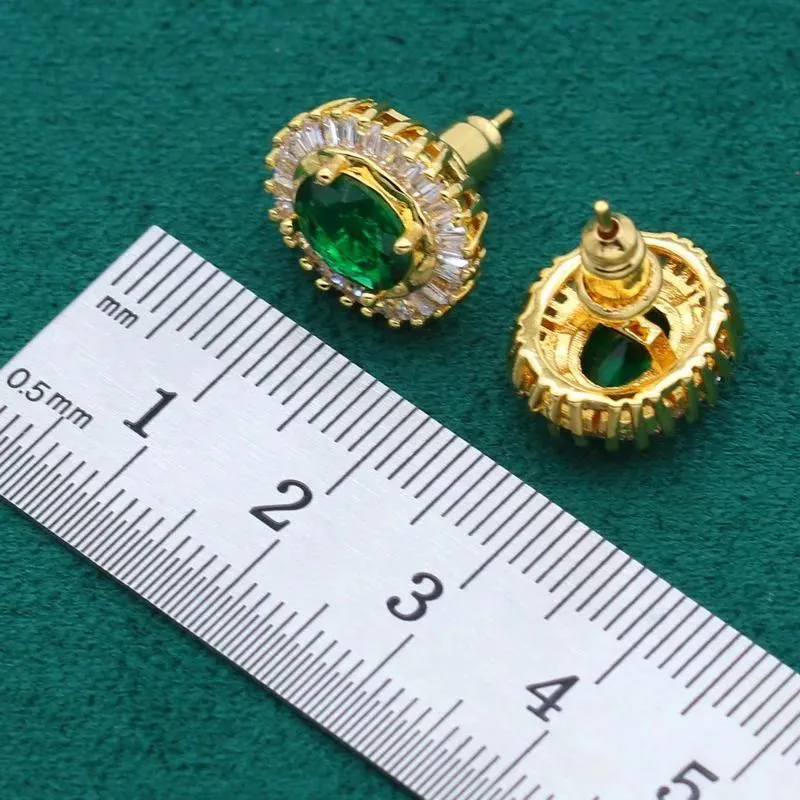 Stud Earrings   Ring   Necklace   Bracelet Elegant Jewelry Set 18k Gold Plated Inlaid Emerald Stone Wedding Jewelry Gifts For Eid