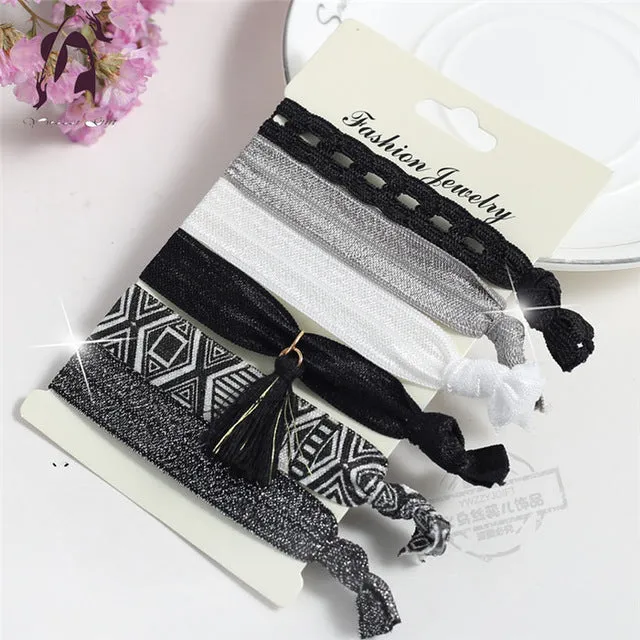 Trendy Summer Elastic Women Hair Accessories Tassel Hairband Jewelry Hand Band For Girls 5PCS/Pack Hair Tips Headwear Hair Bands