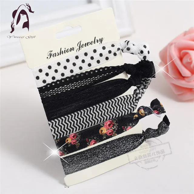 Trendy Summer Elastic Women Hair Accessories Tassel Hairband Jewelry Hand Band For Girls 5PCS/Pack Hair Tips Headwear Hair Bands