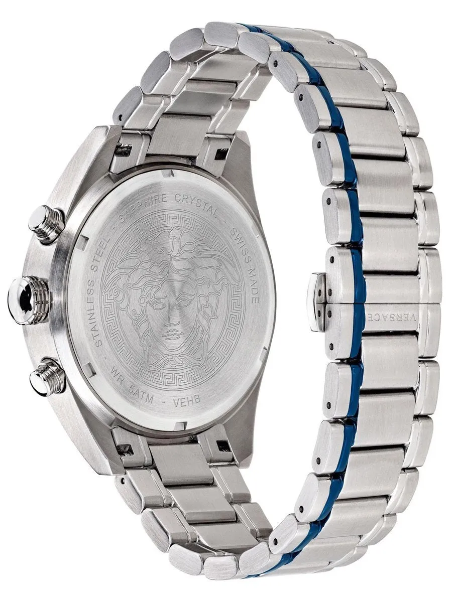 Versace V Chrono 44 mm - Mens Blue & Silver Watch VEHB00519